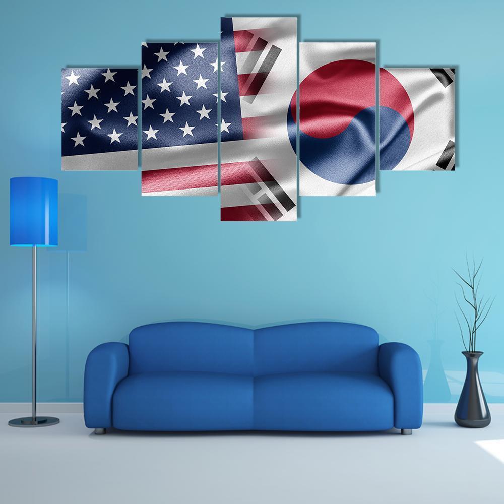 United States &amp; South Korea Flag Canvas Wall Art-5 Star-Gallery Wrap-62" x 32"-Tiaracle