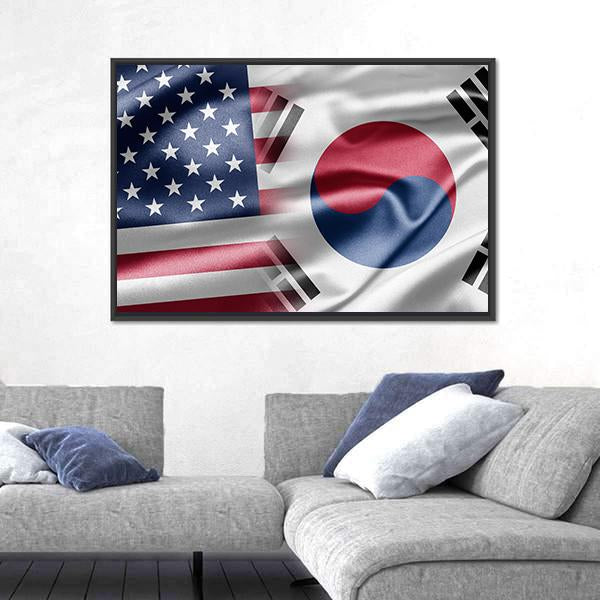 United States And South Korea Flag Panoramic Canvas Wall Art-1 Piece-36" x 12"-Tiaracle
