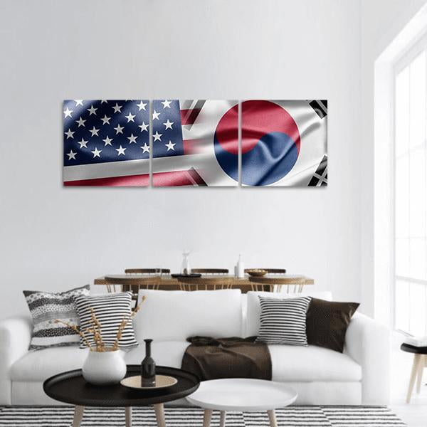 United States And South Korea Flag Panoramic Canvas Wall Art-3 Piece-25" x 08"-Tiaracle