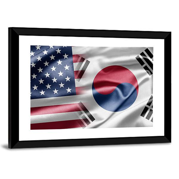 United States And South Korea Flag Panoramic Canvas Wall Art-1 Piece-36" x 12"-Tiaracle