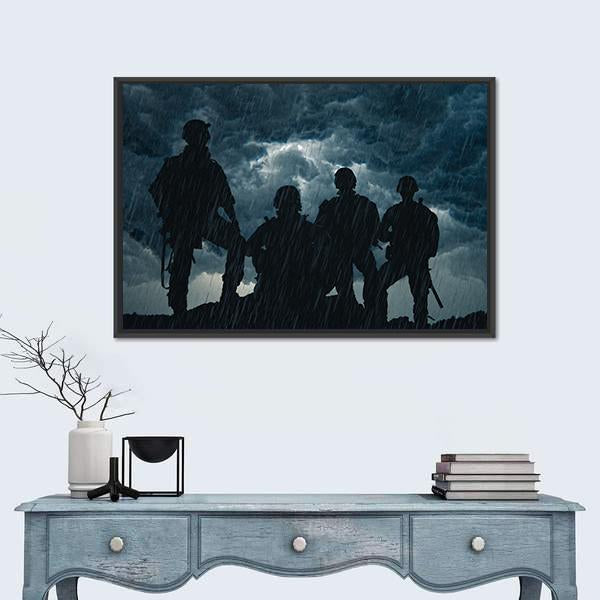 United States Army Rangers In Rainy Night Canvas Wall Art-1 Piece-Floating Frame-24" x 16"-Tiaracle