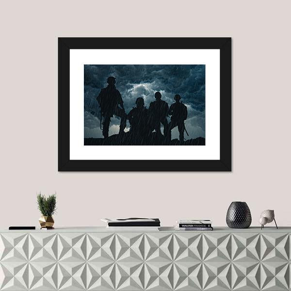United States Army Rangers In Rainy Night Canvas Wall Art-1 Piece-Framed Print-20" x 16"-Tiaracle