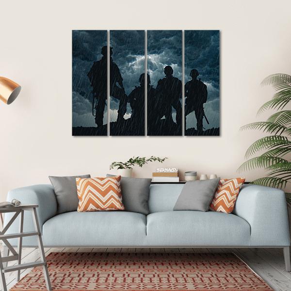 United States Army Rangers In Rainy Night Canvas Wall Art-4 Horizontal-Gallery Wrap-34" x 24"-Tiaracle