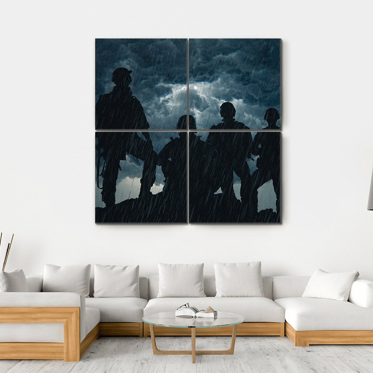 United States Army Rangers In Rainy Night Canvas Wall Art-4 Square-Gallery Wrap-17" x 17"-Tiaracle