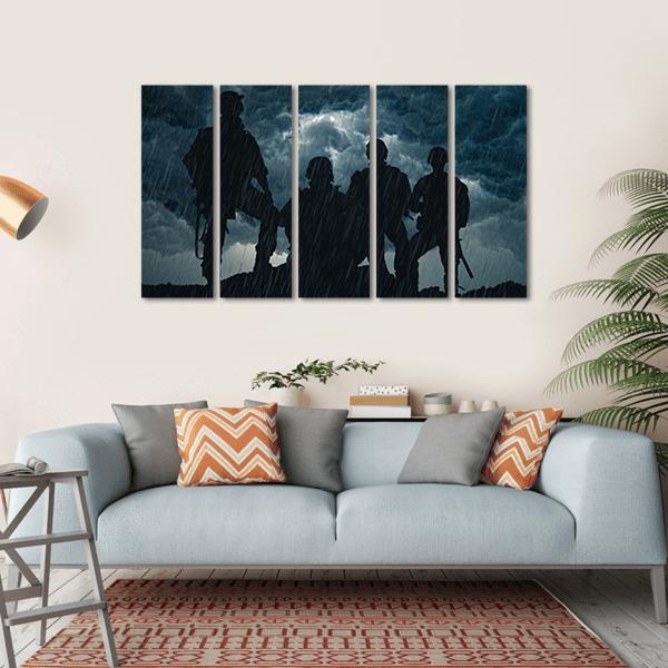 United States Army Rangers In Rainy Night Canvas Wall Art-5 Horizontal-Gallery Wrap-22" x 12"-Tiaracle