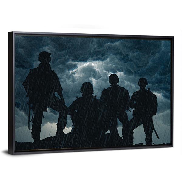 United States Army Rangers In Rainy Night Canvas Wall Art-3 Horizontal-Gallery Wrap-25" x 16"-Tiaracle