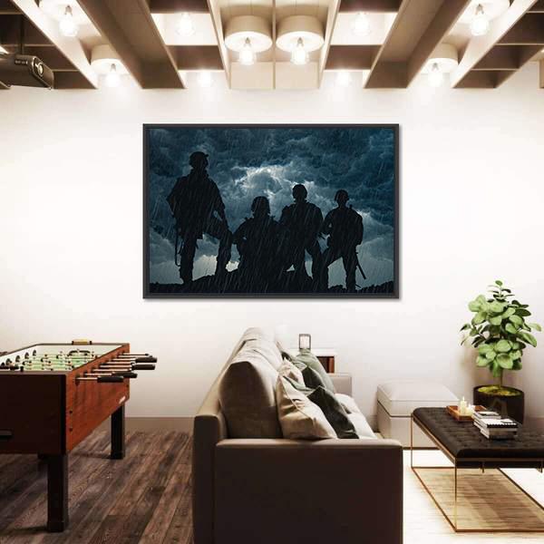 United States Army Rangers In Rainy Night Canvas Wall Art-3 Horizontal-Gallery Wrap-25" x 16"-Tiaracle