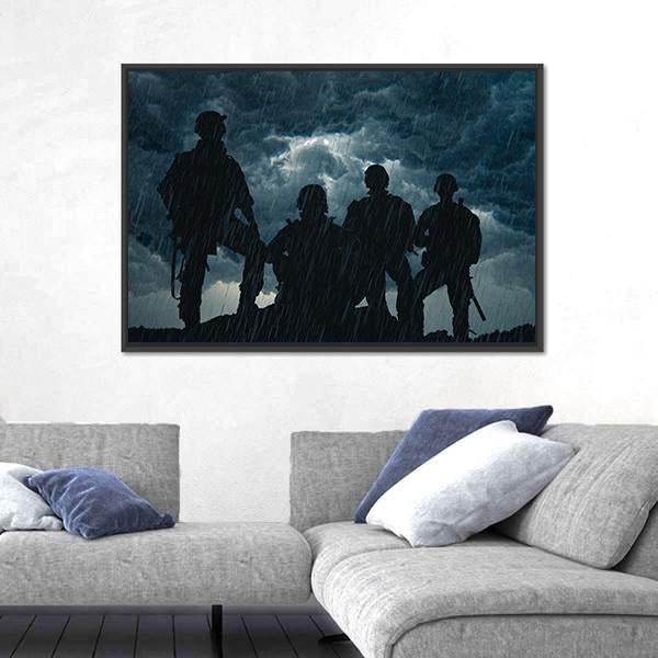 United States Army Rangers In Rainy Night Canvas Wall Art-3 Horizontal-Gallery Wrap-25" x 16"-Tiaracle