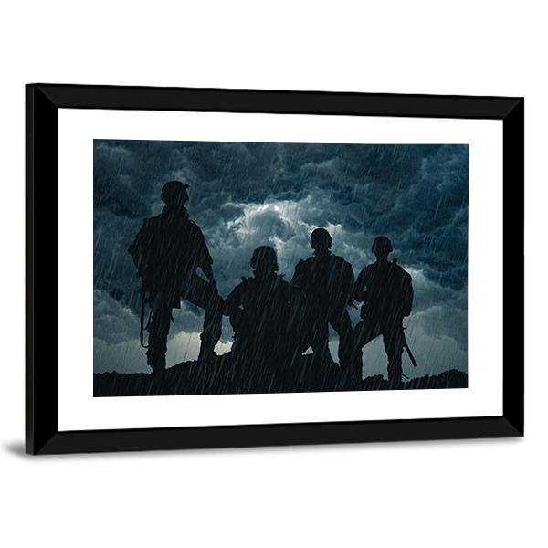 United States Army Rangers In Rainy Night Canvas Wall Art-3 Horizontal-Gallery Wrap-25" x 16"-Tiaracle