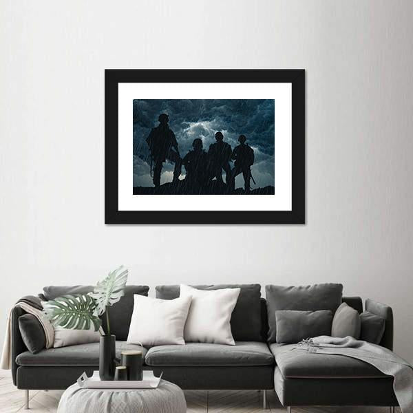 United States Army Rangers In Rainy Night Canvas Wall Art-3 Horizontal-Gallery Wrap-25" x 16"-Tiaracle