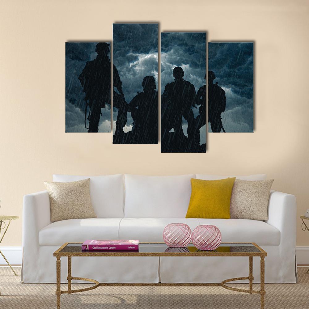 United States Army Rangers In Rainy Night Canvas Wall Art-4 Pop-Gallery Wrap-50" x 32"-Tiaracle