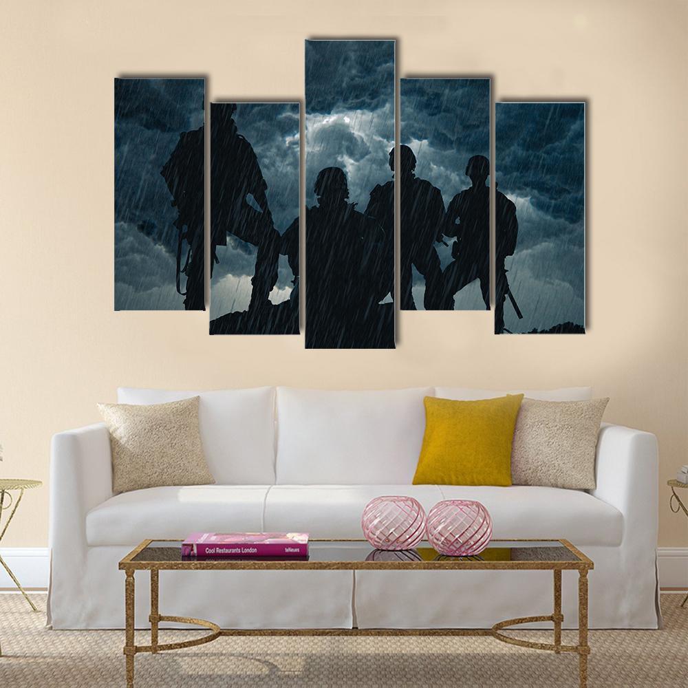 United States Army Rangers In Rainy Night Canvas Wall Art-5 Pop-Gallery Wrap-47" x 32"-Tiaracle