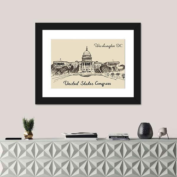 United States Capital Hill Canvas Wall Art-1 Piece-Framed Print-20&quot; x 16&quot;-Tiaracle