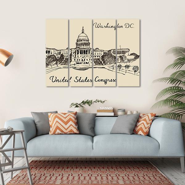 United States Capital Hill Canvas Wall Art-4 Horizontal-Gallery Wrap-34" x 24"-Tiaracle