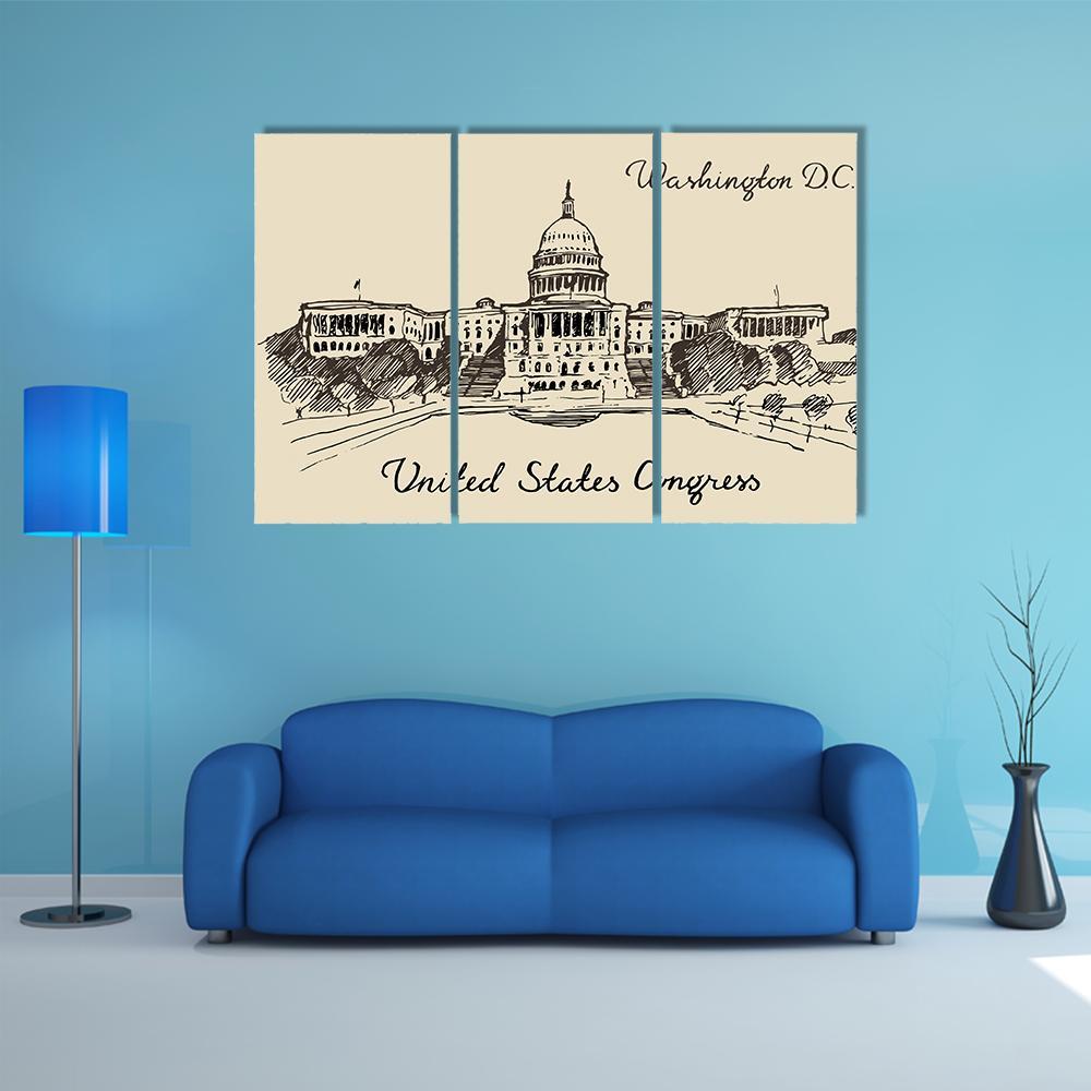 United States Capital Hill Canvas Wall Art-3 Horizontal-Gallery Wrap-37" x 24"-Tiaracle