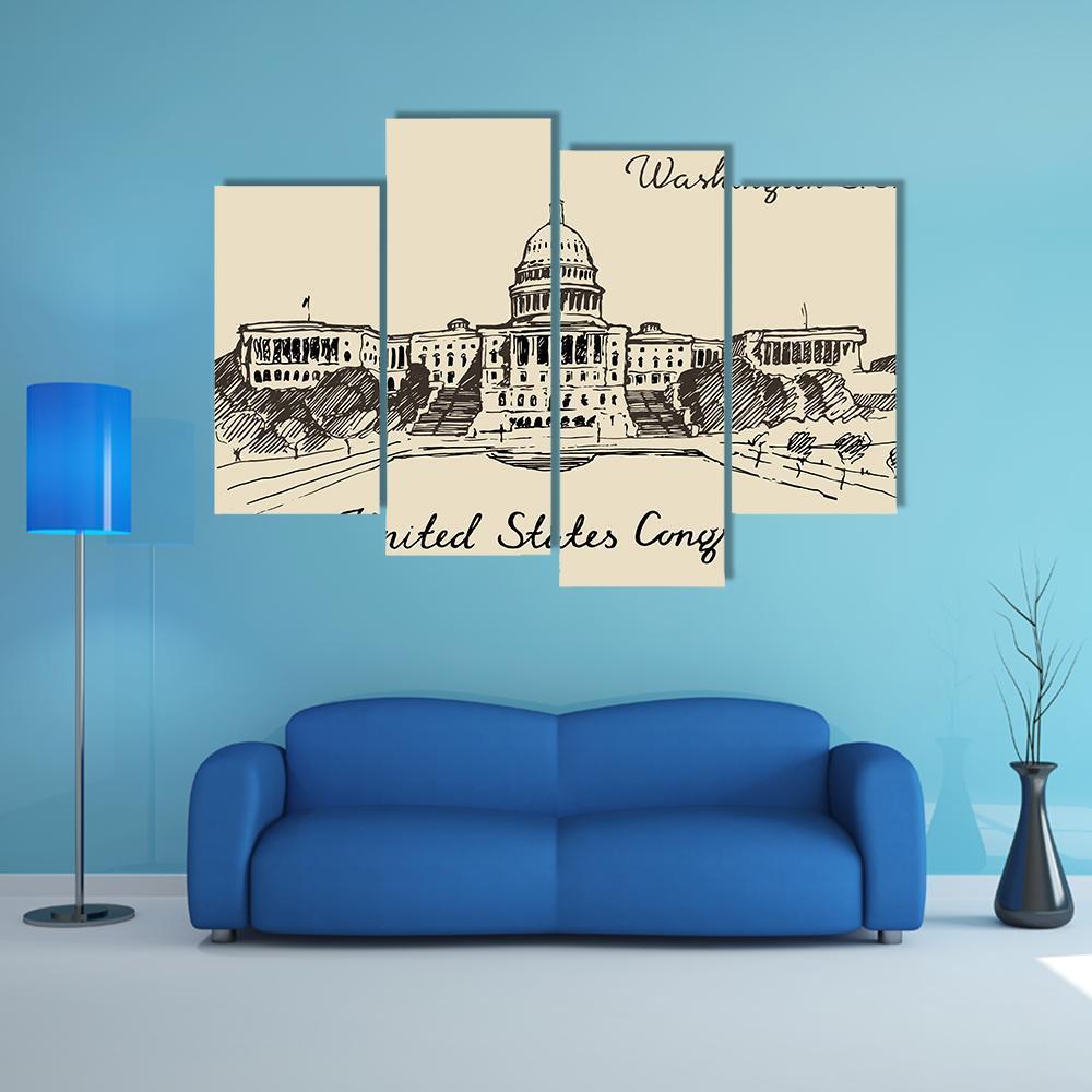United States Capital Hill Canvas Wall Art-4 Pop-Gallery Wrap-50&quot; x 32&quot;-Tiaracle