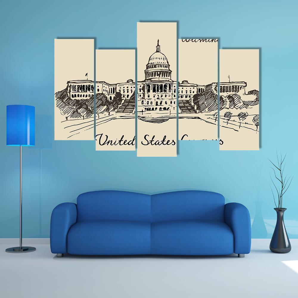 United States Capital Hill Canvas Wall Art-5 Pop-Gallery Wrap-47&quot; x 32&quot;-Tiaracle