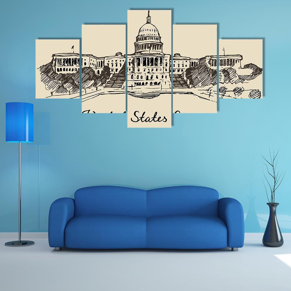 United States Capital Hill Canvas Wall Art-5 Star-Gallery Wrap-62&quot; x 32&quot;-Tiaracle