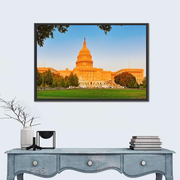 United States Capitol Building Canvas Wall Art-1 Piece-Floating Frame-24" x 16"-Tiaracle