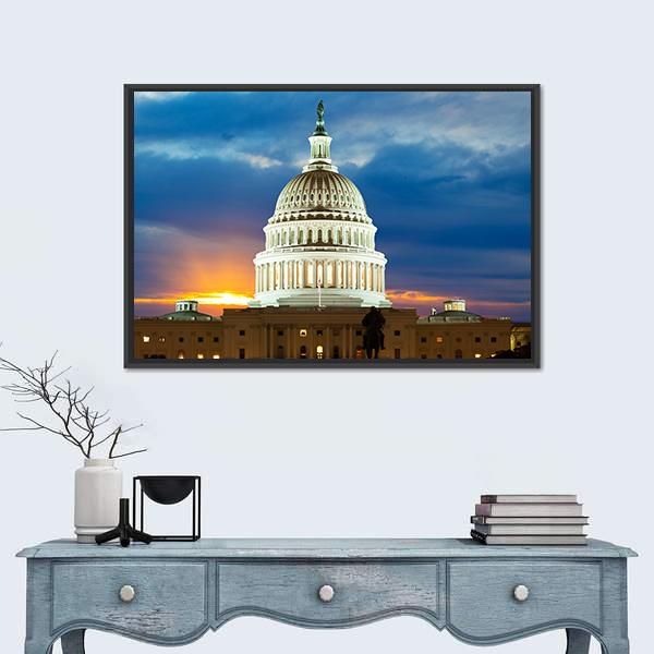 United States Capitol Building In Washington DC Canvas Wall Art-1 Piece-Floating Frame-24" x 16"-Tiaracle