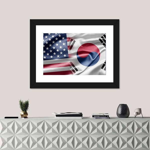 United States &amp; South Korea Flag Canvas Wall Art-1 Piece-Framed Print-20" x 16"-Tiaracle
