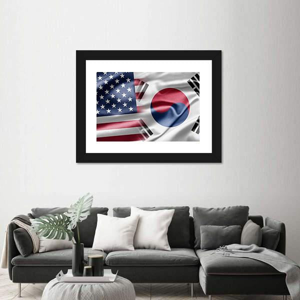 United States &amp; South Korea Flag Canvas Wall Art-1 Piece-Framed Print-20" x 16"-Tiaracle
