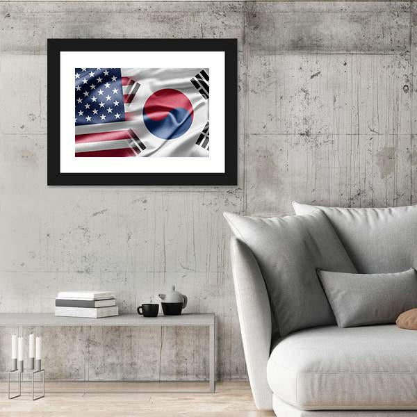 United States & South Korea Flag Canvas Wall Art-5 Horizontal-Gallery Wrap-22" x 12"-Tiaracle