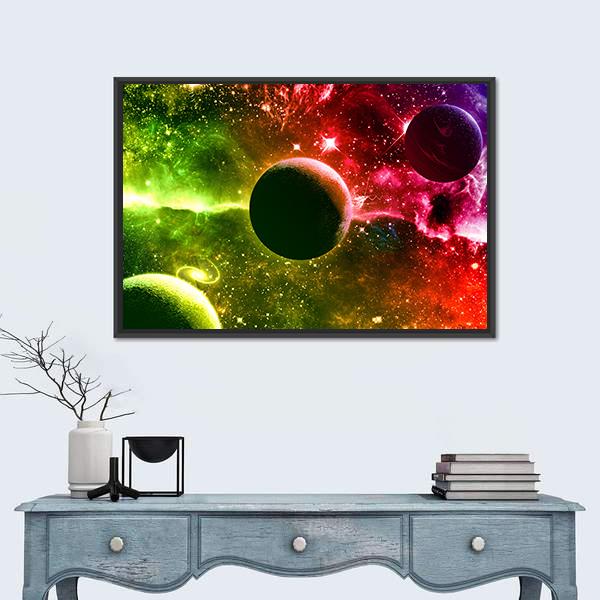 Universe Galaxy Nebula Stars And Planets Canvas Wall Art-1 Piece-Floating Frame-24" x 16"-Tiaracle