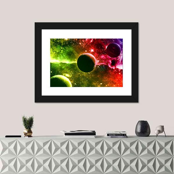 Universe Galaxy Nebula Stars And Planets Canvas Wall Art-1 Piece-Framed Print-20" x 16"-Tiaracle