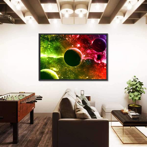 Universe Galaxy Nebula Stars And Planets Canvas Wall Art-3 Horizontal-Gallery Wrap-25" x 16"-Tiaracle