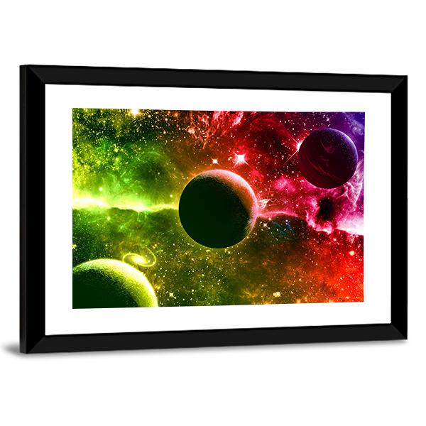 Universe Galaxy Nebula Stars And Planets Canvas Wall Art-3 Horizontal-Gallery Wrap-25" x 16"-Tiaracle