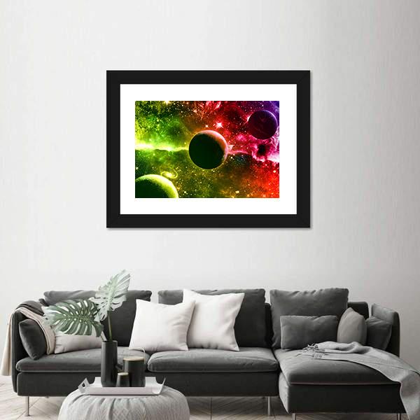 Universe Galaxy Nebula Stars And Planets Canvas Wall Art-3 Horizontal-Gallery Wrap-25" x 16"-Tiaracle