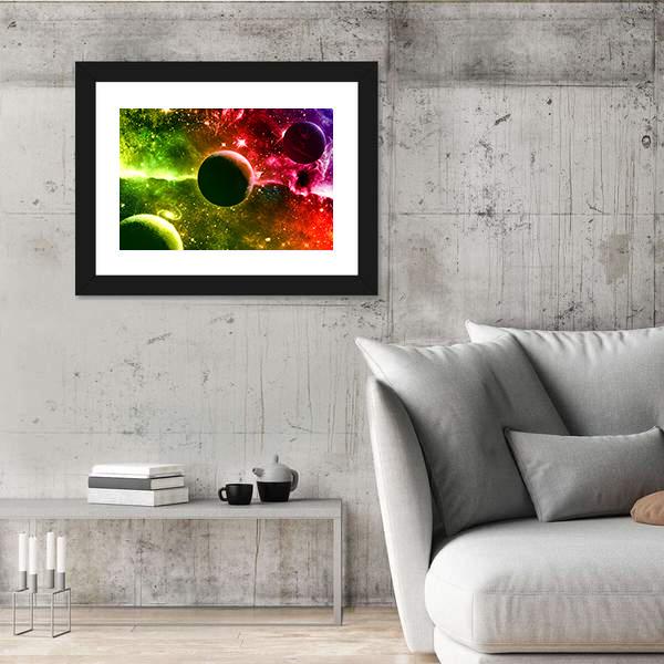 Universe Galaxy Nebula Stars And Planets Canvas Wall Art-3 Horizontal-Gallery Wrap-25" x 16"-Tiaracle