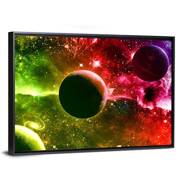 Universe Galaxy Nebula Stars And Planets Canvas Wall Art-5 Horizontal-Gallery Wrap-22" x 12"-Tiaracle