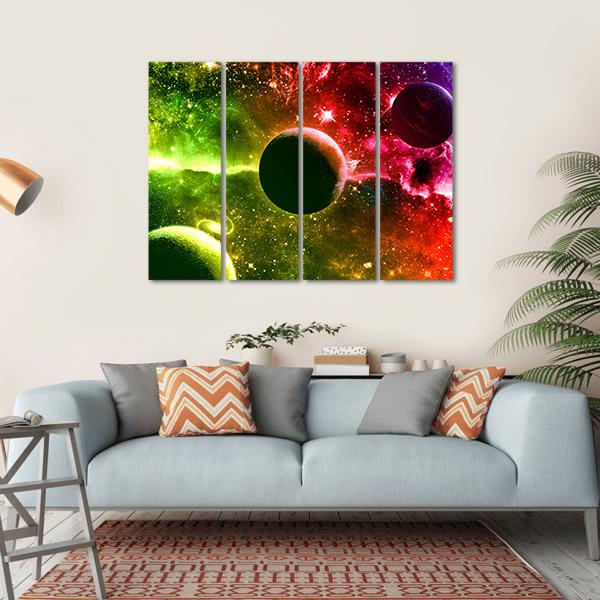 Universe Galaxy Nebula Stars And Planets Canvas Wall Art-4 Horizontal-Gallery Wrap-34" x 24"-Tiaracle
