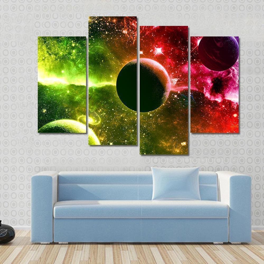 Universe Galaxy Nebula Stars And Planets Canvas Wall Art-4 Pop-Gallery Wrap-50" x 32"-Tiaracle