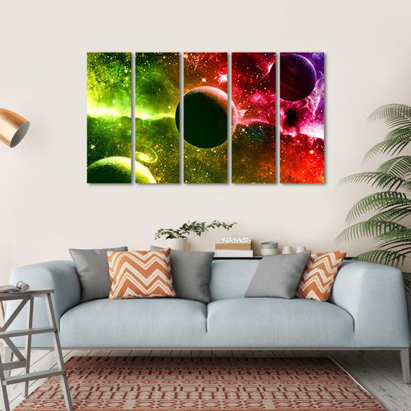 Universe Galaxy Nebula Stars And Planets Canvas Wall Art-5 Horizontal-Gallery Wrap-22" x 12"-Tiaracle