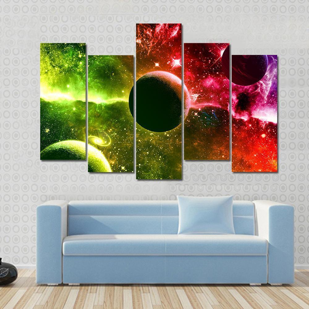 Universe Galaxy Nebula Stars And Planets Canvas Wall Art-5 Pop-Gallery Wrap-47" x 32"-Tiaracle