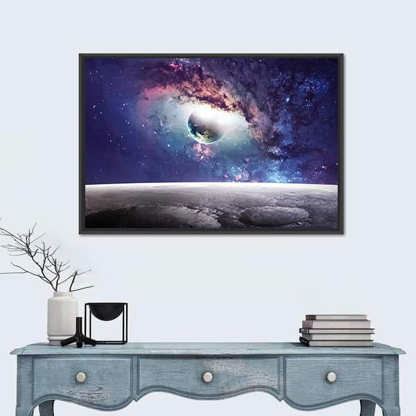 Universe Scene With Planets Stars And Galaxies Canvas Wall Art-1 Piece-Floating Frame-24" x 16"-Tiaracle