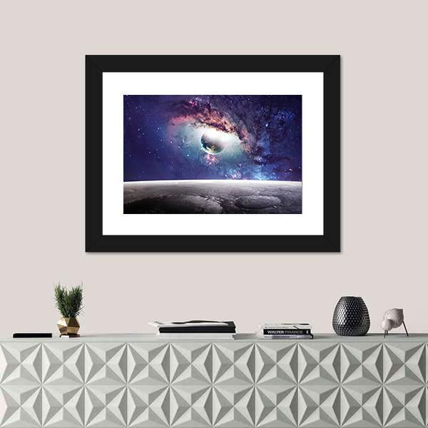 Universe Scene With Planets Stars And Galaxies Canvas Wall Art-1 Piece-Framed Print-20" x 16"-Tiaracle