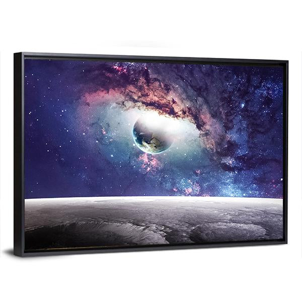 Universe Scene With Planets Stars And Galaxies Canvas Wall Art-3 Horizontal-Gallery Wrap-25" x 16"-Tiaracle
