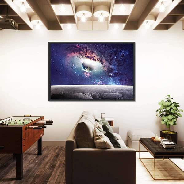 Universe Scene With Planets Stars And Galaxies Canvas Wall Art-3 Horizontal-Gallery Wrap-25" x 16"-Tiaracle
