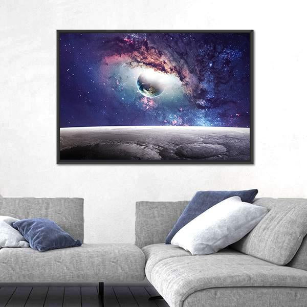 Universe Scene With Planets Stars And Galaxies Canvas Wall Art-3 Horizontal-Gallery Wrap-25" x 16"-Tiaracle