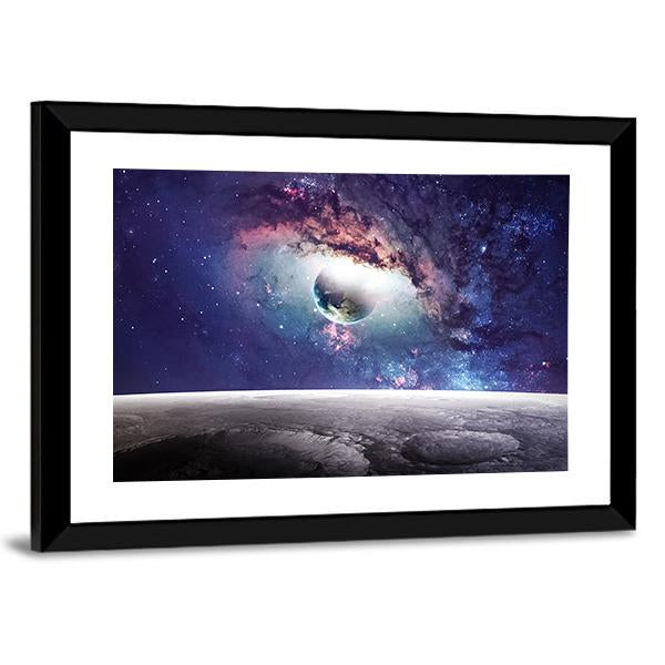 Universe Scene With Planets Stars And Galaxies Canvas Wall Art-3 Horizontal-Gallery Wrap-25" x 16"-Tiaracle