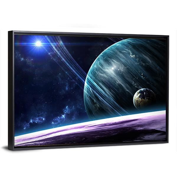 Universe Scene With Planets Stars And Galaxies In Outer Space Canvas Wall Art-3 Horizontal-Gallery Wrap-25" x 16"-Tiaracle