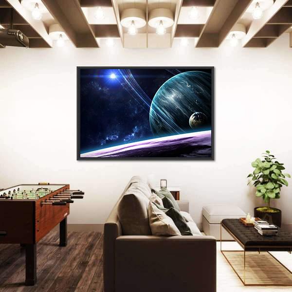 Universe Scene With Planets Stars And Galaxies In Outer Space Canvas Wall Art-3 Horizontal-Gallery Wrap-25" x 16"-Tiaracle