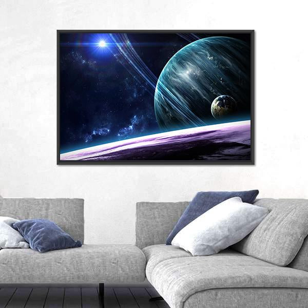 Universe Scene With Planets Stars And Galaxies In Outer Space Canvas Wall Art-3 Horizontal-Gallery Wrap-25" x 16"-Tiaracle