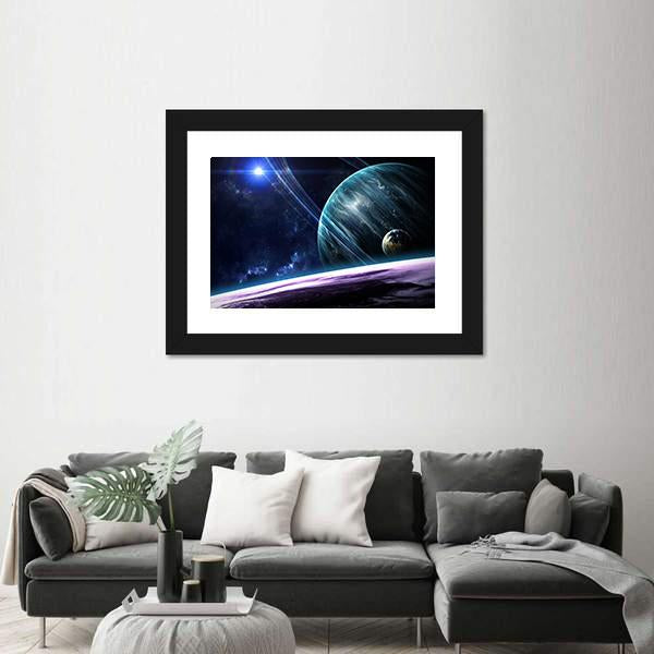Universe Scene With Planets Stars And Galaxies In Outer Space Canvas Wall Art-3 Horizontal-Gallery Wrap-25" x 16"-Tiaracle