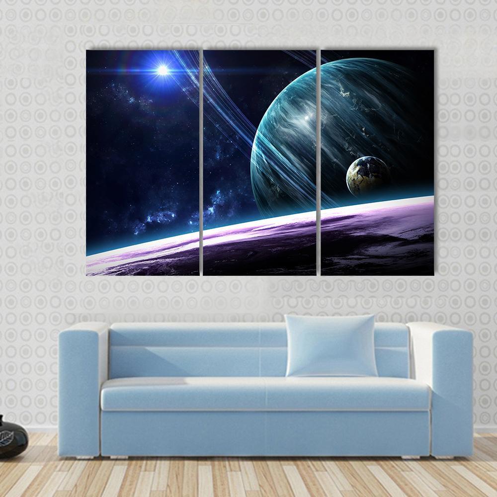 Universe Scene With Planets Stars And Galaxies In Outer Space Canvas Wall Art-3 Horizontal-Gallery Wrap-37" x 24"-Tiaracle
