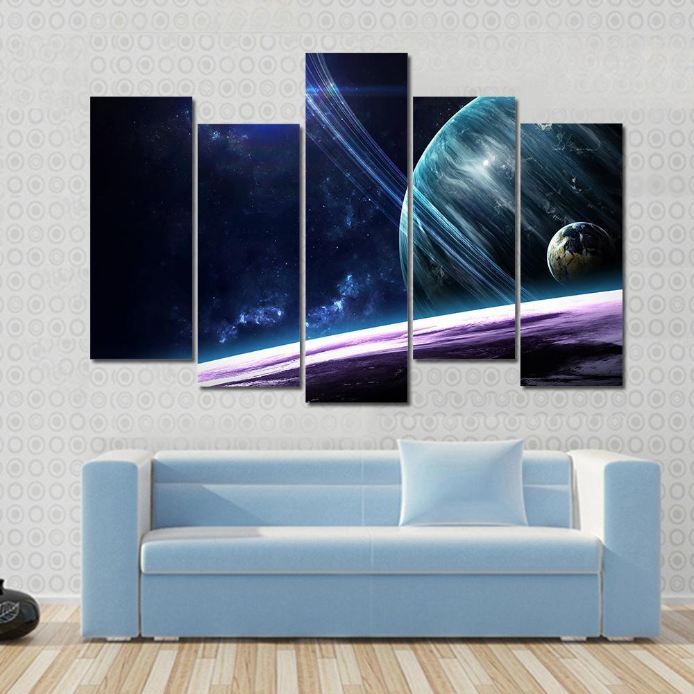 Universe Scene With Planets Stars And Galaxies In Outer Space Canvas Wall Art-5 Pop-Gallery Wrap-47" x 32"-Tiaracle